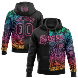 Custom Stitched Black Pink 3D Tropical Hawaii Palm Leaves Sports Pullover Sweatshirt Hoodie