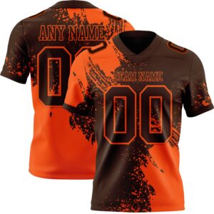 Custom Brown Orange 3D Pattern Abstract Brush Stroke Authentic Football Jersey
