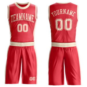 Custom Fire Red Cream Round Neck Suit Basketball Jersey