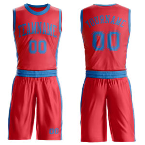 Custom Fire Red Blue Round Neck Suit Basketball Jersey