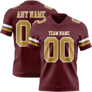 Custom Burgundy Old Gold-White Authentic Football Jersey