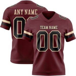 Custom Burgundy Black-Cream Authentic Football Jersey