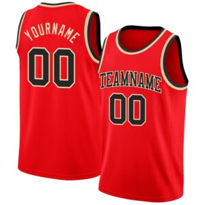 Custom Fire Red Black-Cream Authentic Basketball Jersey