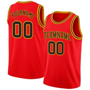 Custom Fire Red Black-Gold Authentic Basketball Jersey