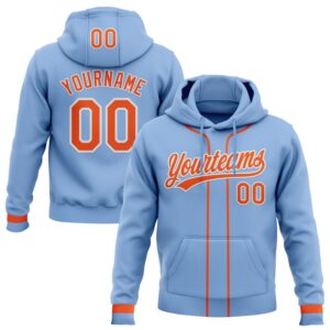 Custom Stitched Light Blue Orange-White Baseball Pullover Sweatshirt Hoodie
